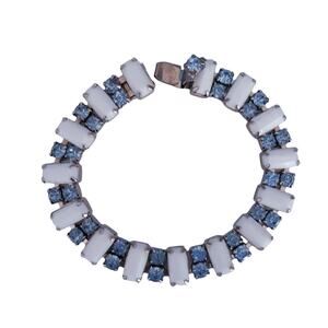 Vintage Bracelet 7" Blue & White Crystal Box Chain